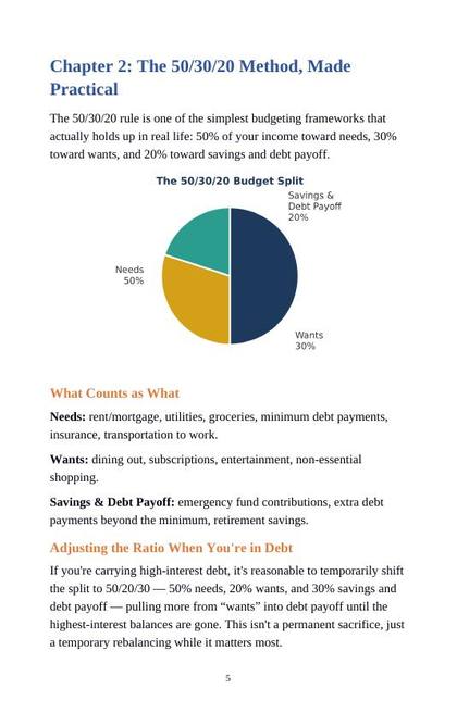 Page from Chapter 2 of Debt-Free Budgeting: the 50/30/20 budget method