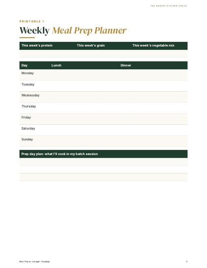 Printable weekly meal prep planner